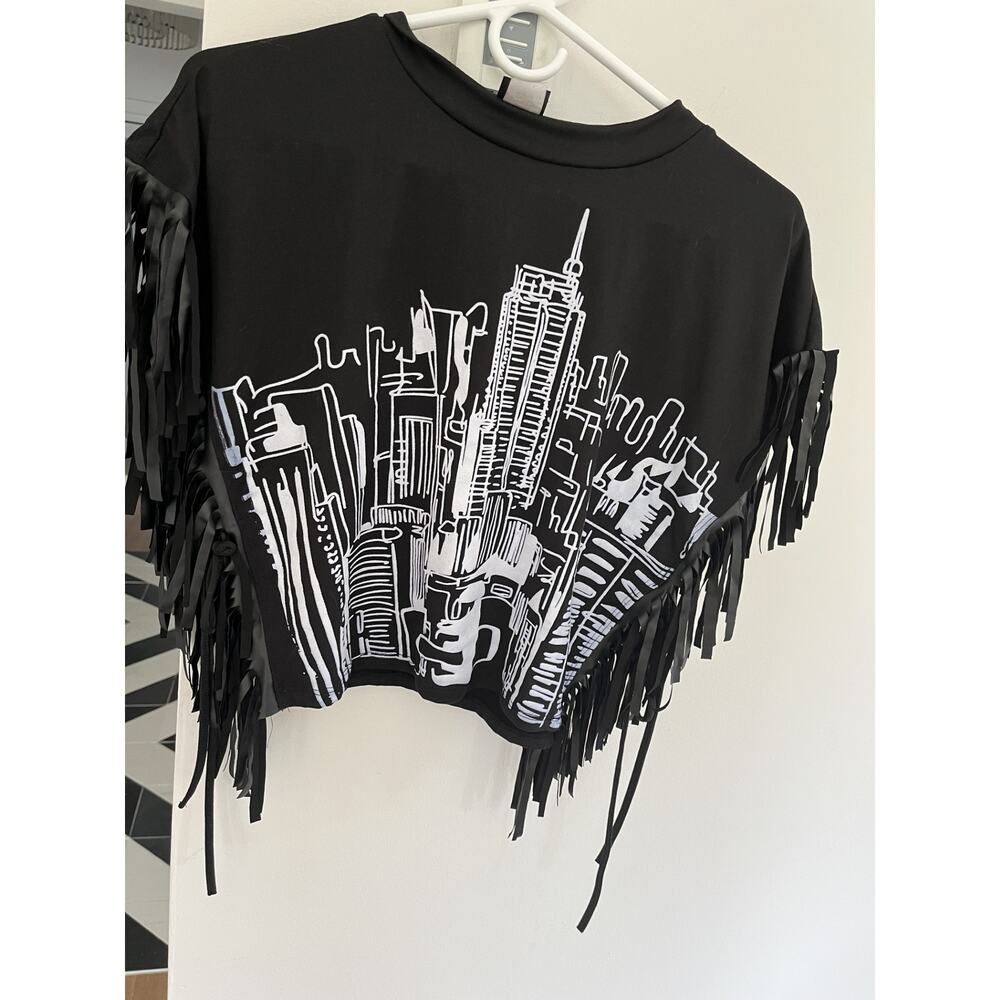 Goth Womens T Shirt Fringe Top L Graphic Whimsygoth Witchy Boho Festival